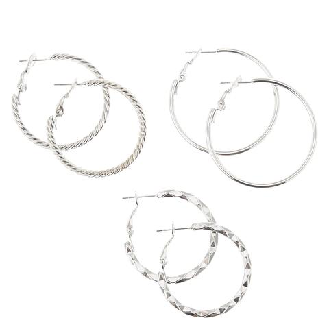 Silver Graduated Textured Hoop Earrings - 3 Pack