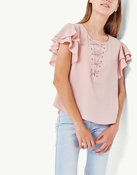 Top Lace-up Volant Rosa Carne