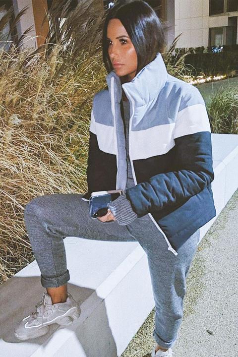 Black And Grey Chevron Stripe Puffer Jacket