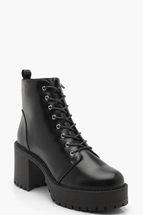 Chunky Lace Up Cleated Boots