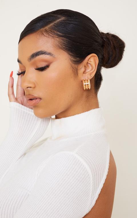 Gold Ribbed Hoop Earrings