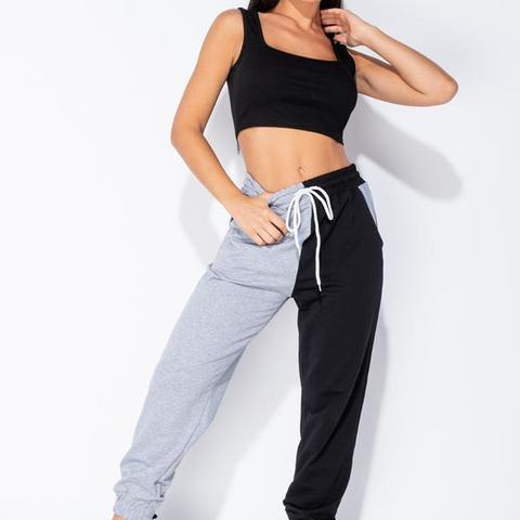 Black Grey Two Tone Colour Block Jogging Trousers