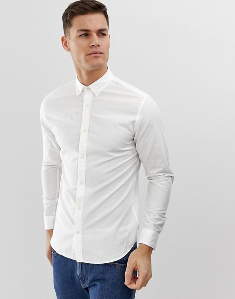 Jack & Jones Essentials - Camicia Slim In Misto Lino Bianco - Bianco