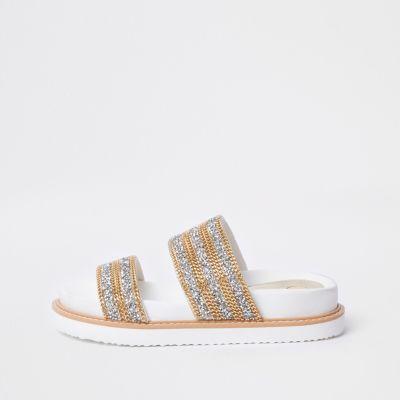 ​white Double Chain Detail Strap Sandal