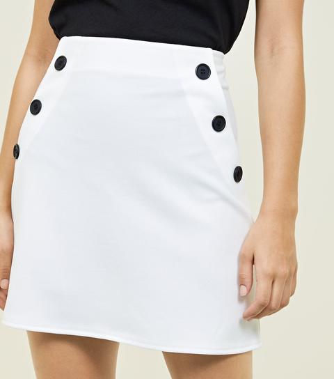 White Button Side Scuba Mini Skirt New Look