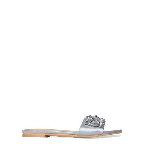 Ciara Silver Satin Diamante Gem Sliders