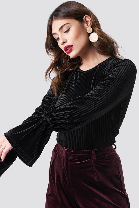 Na-kd Party Striped Velvet Long Sleeve Top - Black