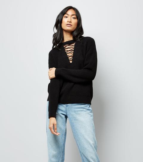 Black Lattice Choker Neck Jumper