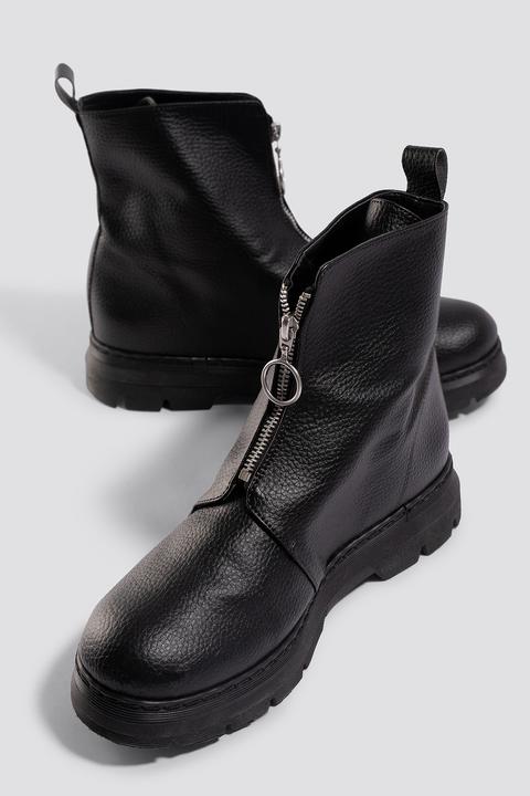 Front Zip Chunky Boots Schwarz from Na 