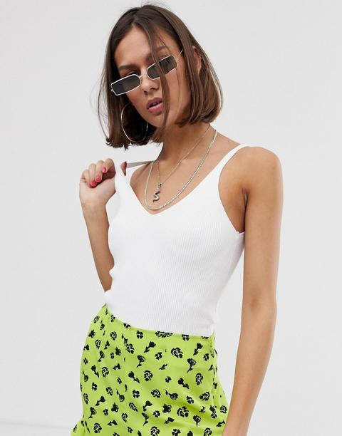 Bershka - Canottiera Bianca In Maglia - Bianco