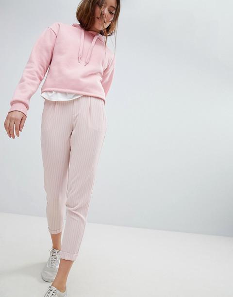 Bershka - Pantaloni Gessati Stretti In Fondo - Rosa