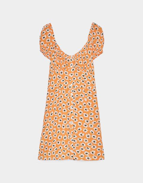 bershka orange floral dress