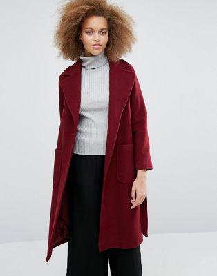 Helene Berman - Becca - Cappotto Bordeaux Con Cintura In Vita - Rosso