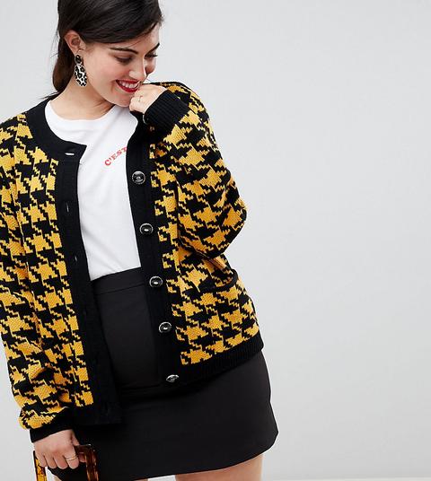 Asos Design Curve - Cardigan Avec Boutons Vintage Et Motif Pied-de-poule - Multi