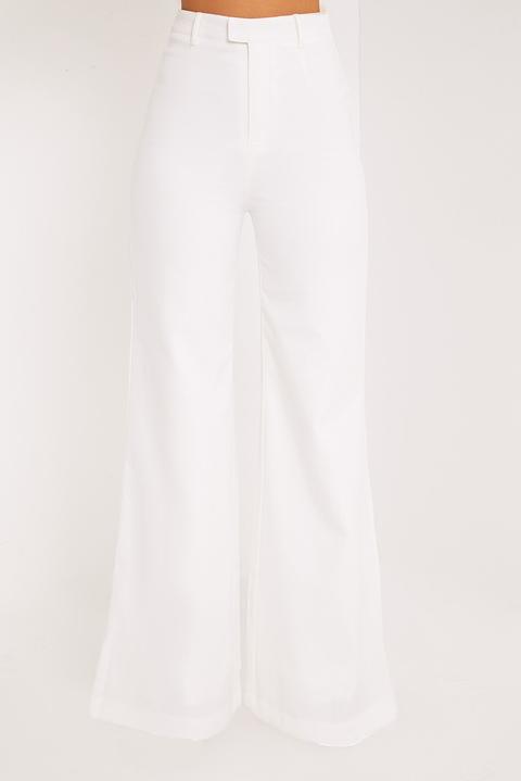 Reemah Cream Wide Leg Crepe Trousers, White