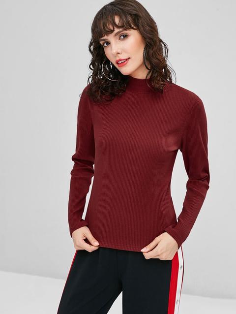 Maglione A Costine Con Collo Alto Cherry Red