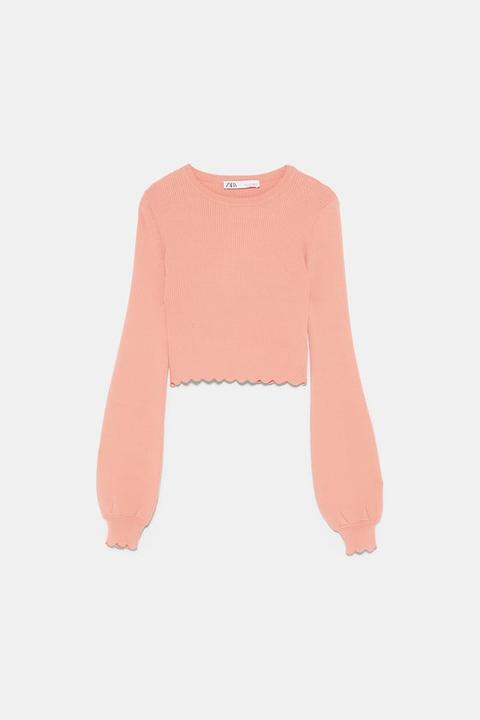 Cropped-pullover Mit Wellensaum