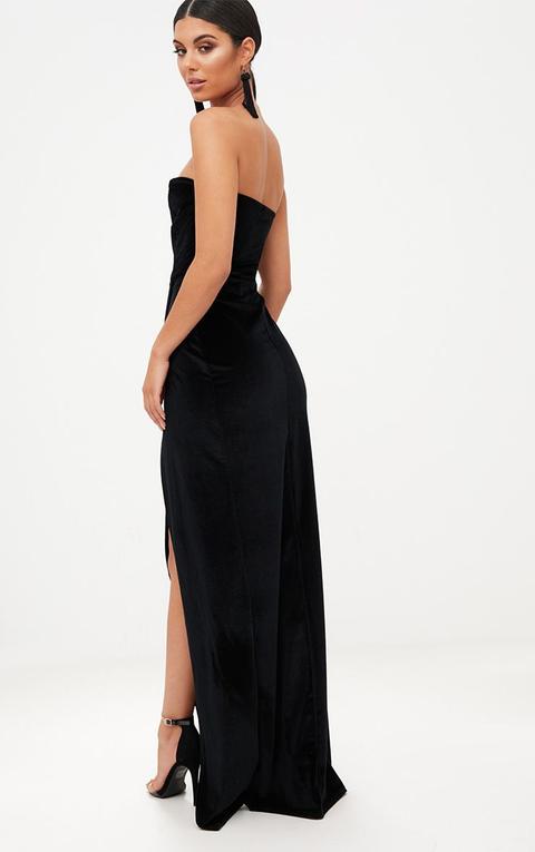 black velvet draped wrap detail bandeau maxi dress