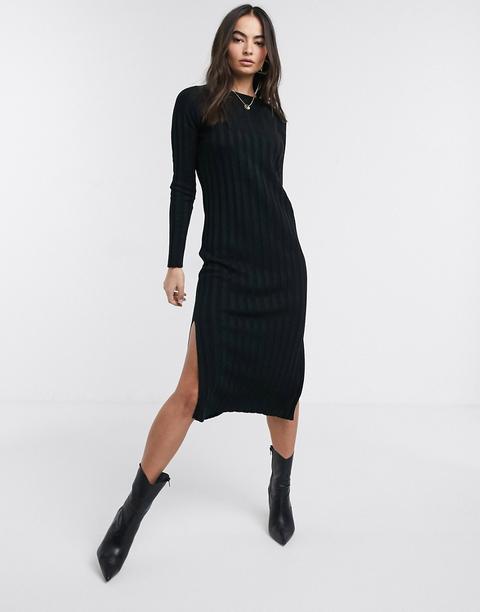 Vestido Midi De Canalé De Punto Fino De Asos Design-negro