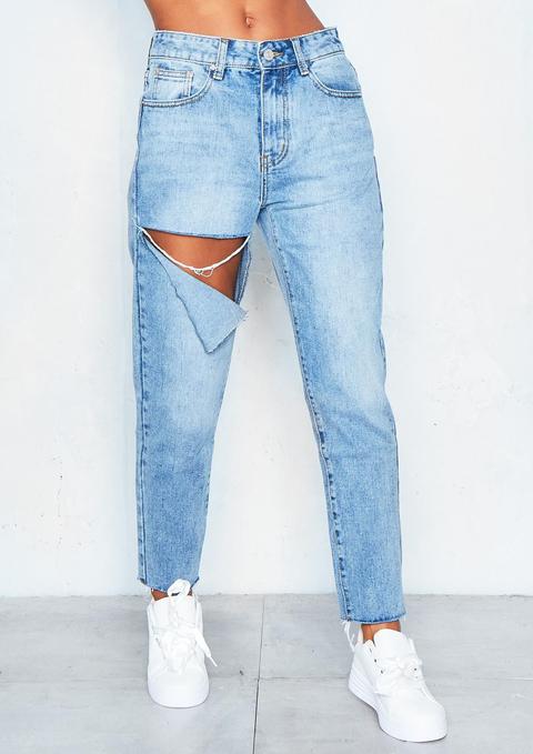 Alexia Denim Ripped Knee Frayed Hem Mom Jeans