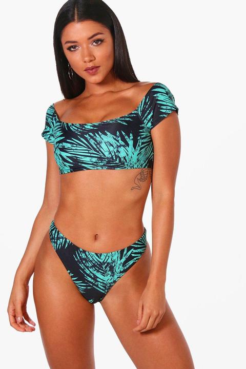 Budapest Leaf Print Bardot High Waisted Bikini