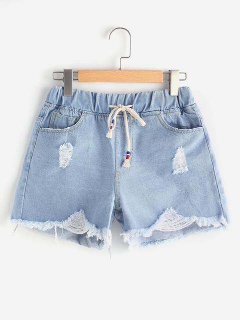 Short Con Cordón En Denim