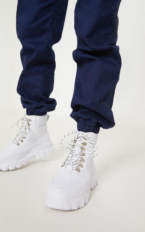 white chunky hiker boots