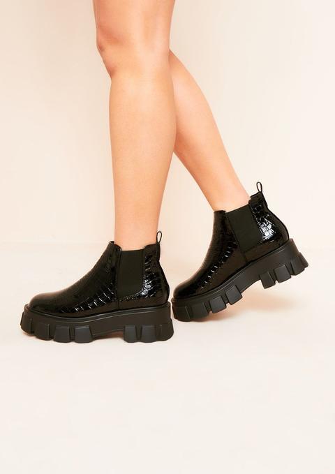 Kimmy Black Croc Pu Chelsea Ankle Boots