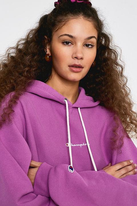 Champion Uo Exclusive Violet Logo Script Hoodie - Womens Xs