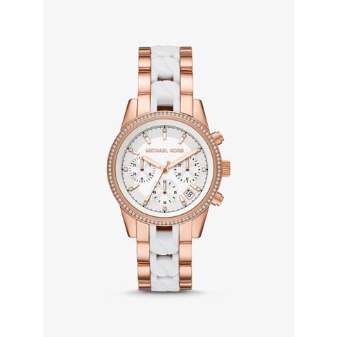 Mk Ritz Rose Gold-tone And Acetate Curb Link Watch - Rose Gold - Michael Kors