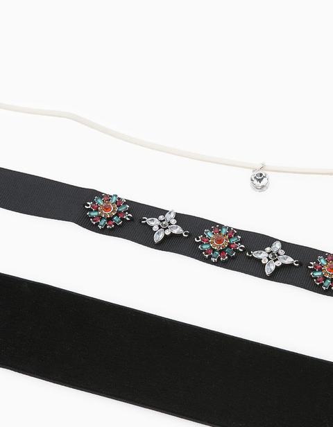 Set 3 Chokers Ancho Terciopelo Y Piedras