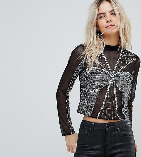 Asos Petite Exclusive Embellished Mesh Top