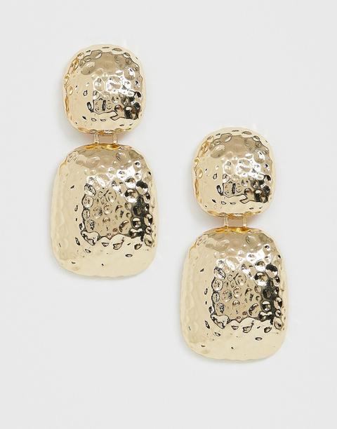 Asos Design Drop Earrings In Hammered Metal Finish In Gold Tone - Gold