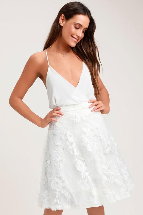 Flower You Doing? White Floral Embroidered Midi Skirt - Lulus