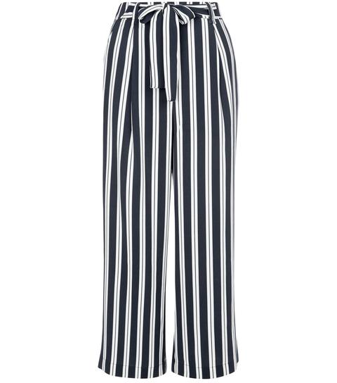 Navy Stripe Tie Waist Culottes New Look