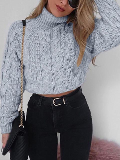 Turtleneck Long Sleeves Cable Knit Sweater