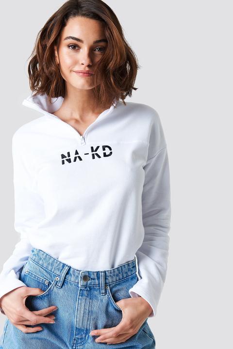 Na-kd Front Zipper Sweatshirt - White