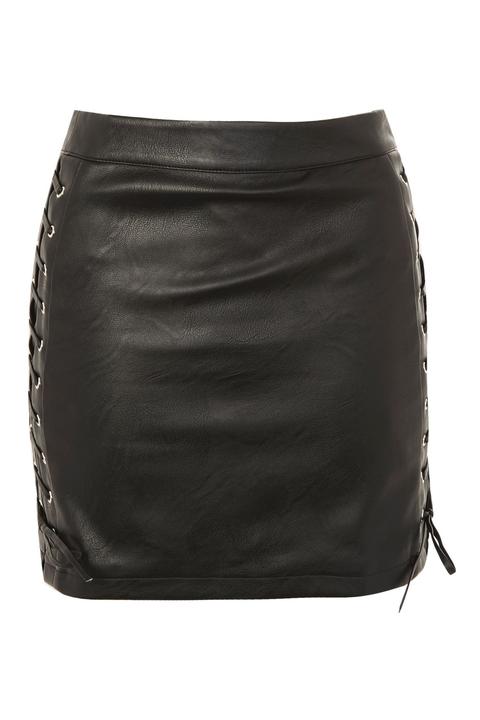 Lace Up Side Faux Leather Skirt