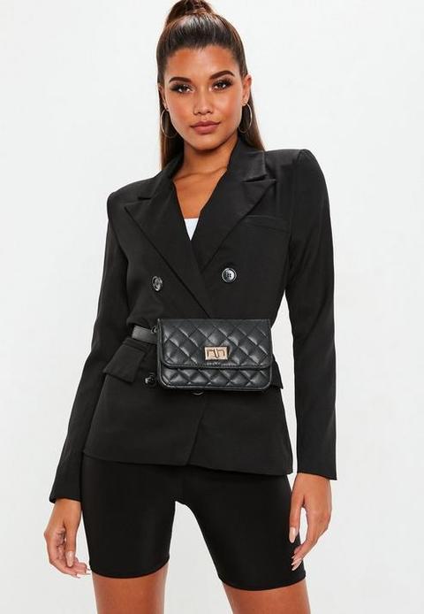 Black Crepe Double Breasted Blazer, Black