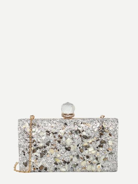 Bolsa Clutch Brillante Con Cadena