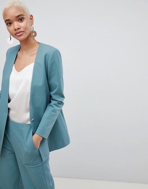 Selected Femme 80's Blazer With Gold Button - Green