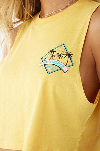 Forever 21 St. Tropez Graphic Muscle Tee , Yellow/multi