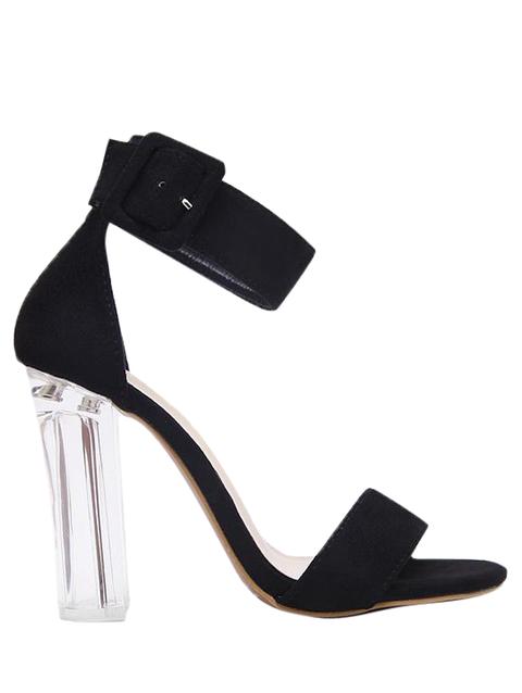 Flock Ankle Strap Crystal Heel Sandals