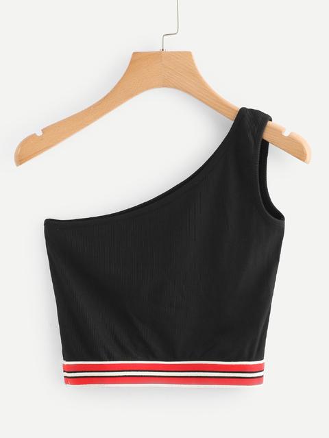 Ein-schulter Crop Top Mit Streifen