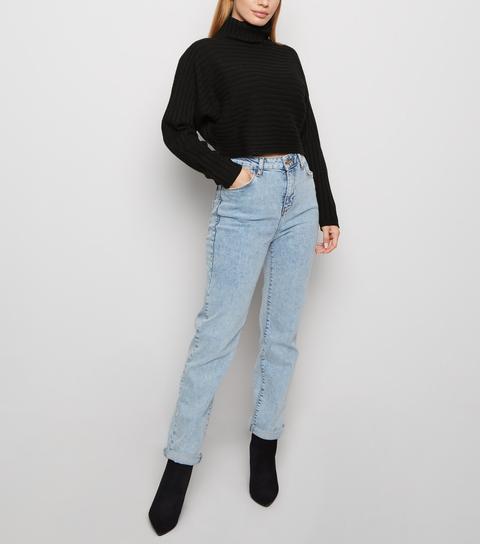 black roll neck crop jumper