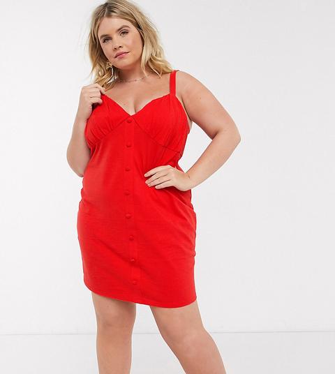 Vestido Abotonado Rojo Con Copas De Asos Design Curve