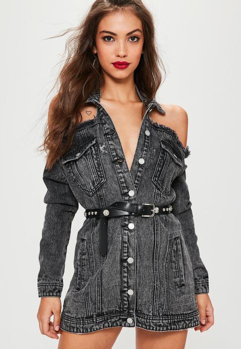 Black Cut Out Cold Shoulder Trucker Denim Jacket