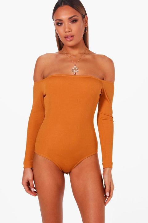 Basic Ribbed Off The Shoulder Bodysuit