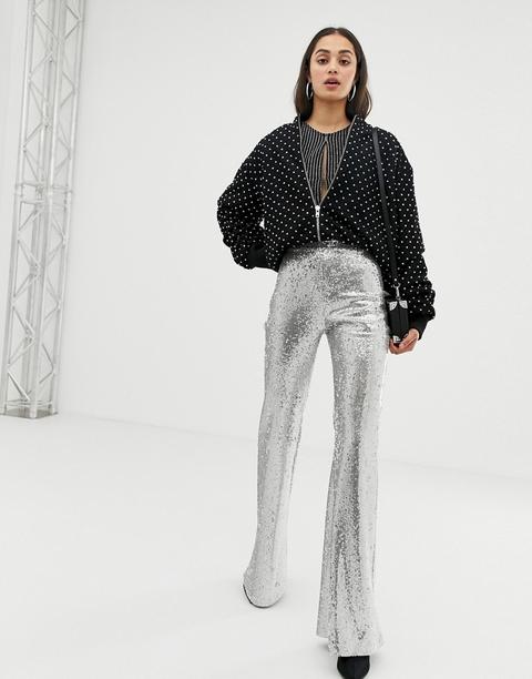 Bershka - Pantaloni Con Paillettes Argento - Argento