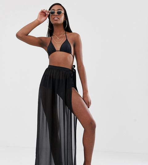 Asos Design Tall Recycled - Pareo Lungo In Chiffon - Nero